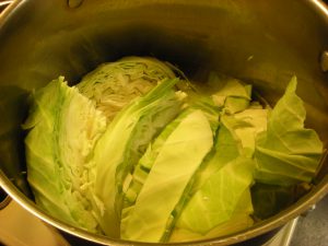2-cabbage in boiling  salted water